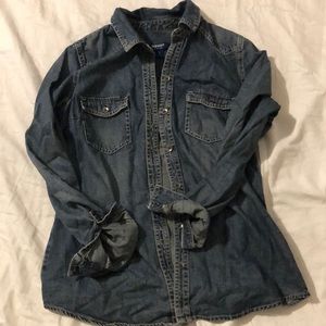 Blue denim button down shirt